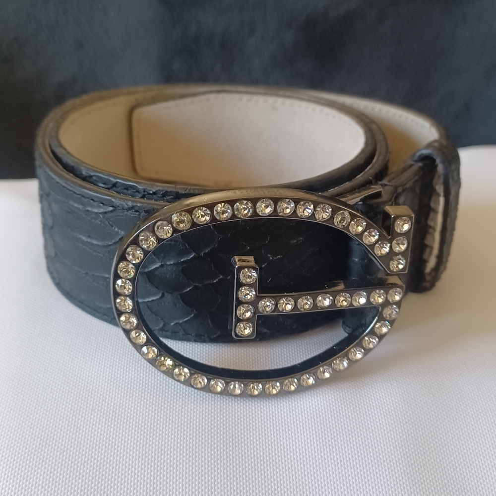 Guess black leather belt with Rhinestone G logo size 30